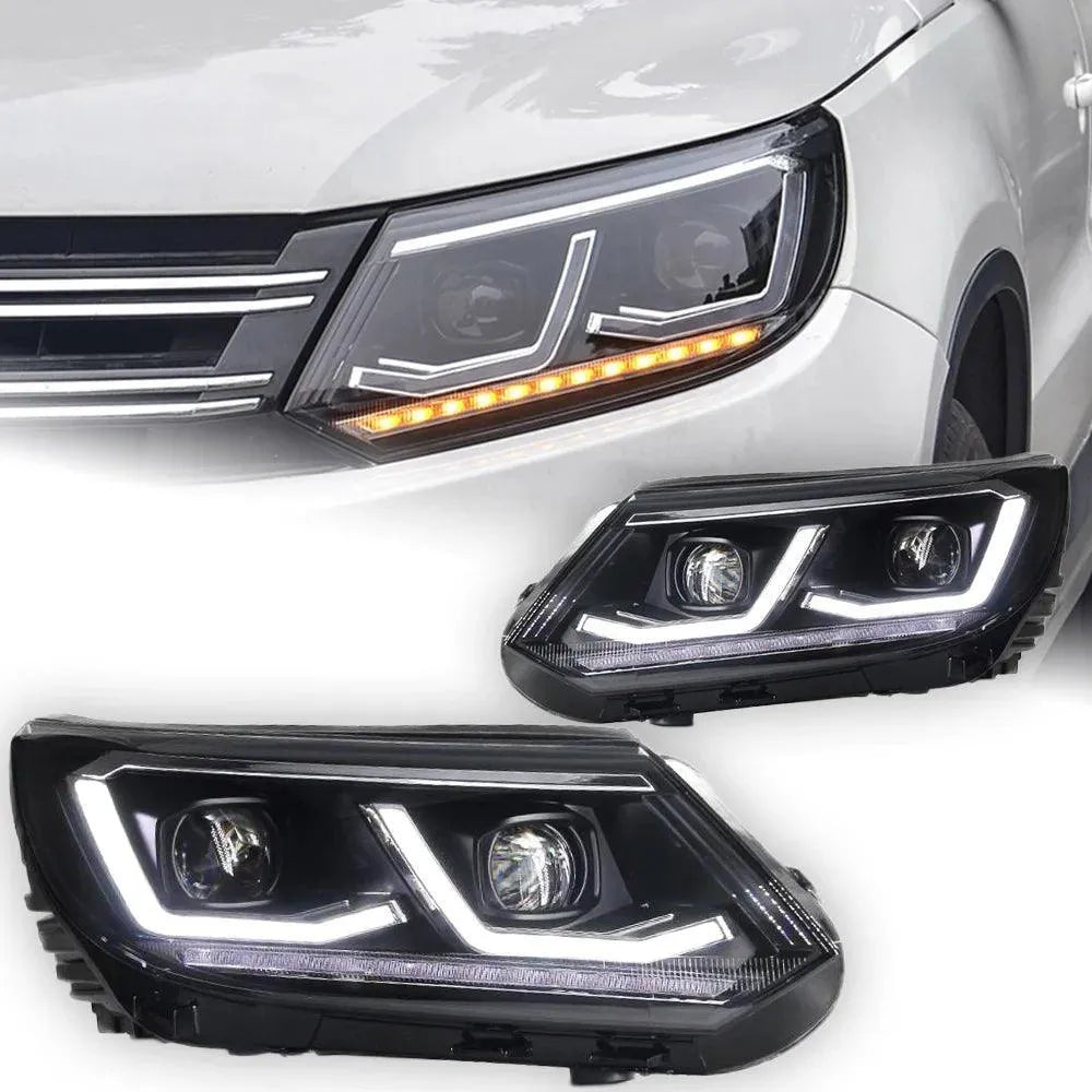 Lampy samochodowe do VW Tiguan (2013-2016) - Reflektory LED z soczewką projekcyjną, dzienne DRL, Oczkiem Anielskim (Angel Eye) i sygnałem - Multigenus