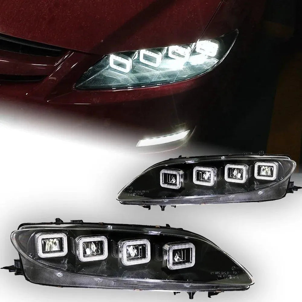 Lampy Przednie do Mazda 6 LED z Projektorową Soczewką, DRL, Dynamicznym Sygnałem i Angel Eye (2003-2012) - Multigenus