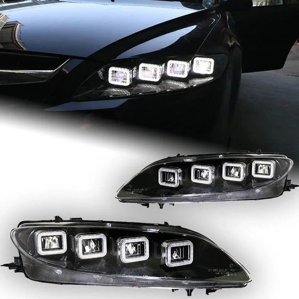 Lampy Przednie do Mazda 6 LED z Projektorową Soczewką, DRL, Dynamicznym Sygnałem i Angel Eye (2003-2012) - Multigenus