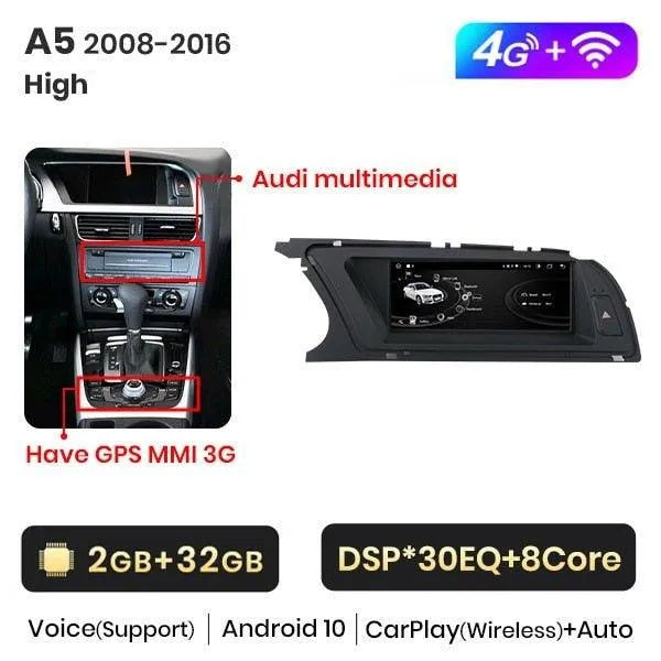 Radio nawigacja Audi A5 2009-2014 2015 2016 CarPlay 4G DSP Android Auto GPS - Multigenus