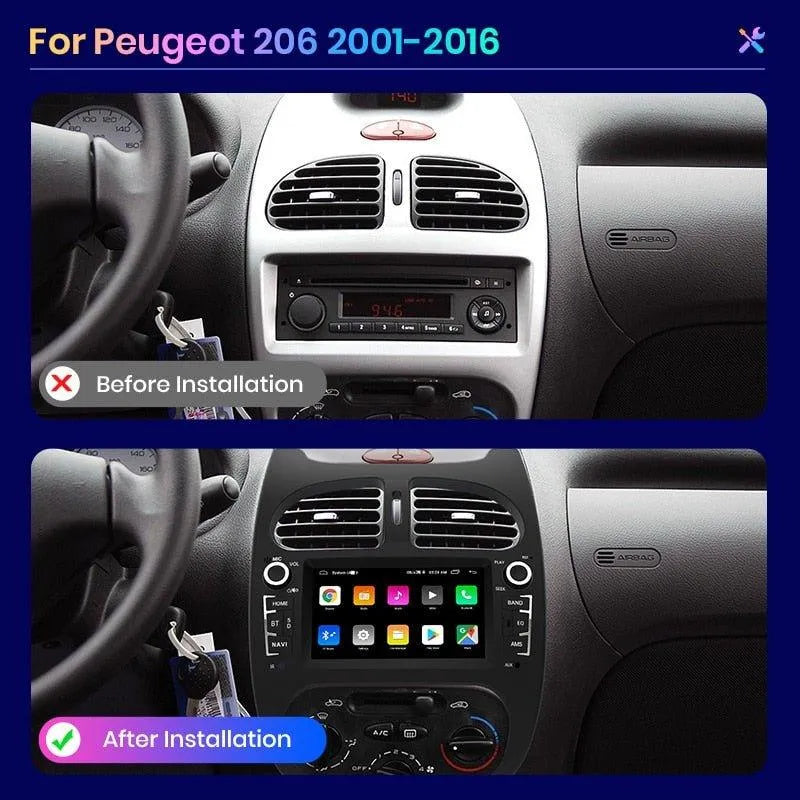 Radio nawigacja PEUGEOT 206 206CC 206SW 2001-2016 Android Auto Carplay - Multigenus