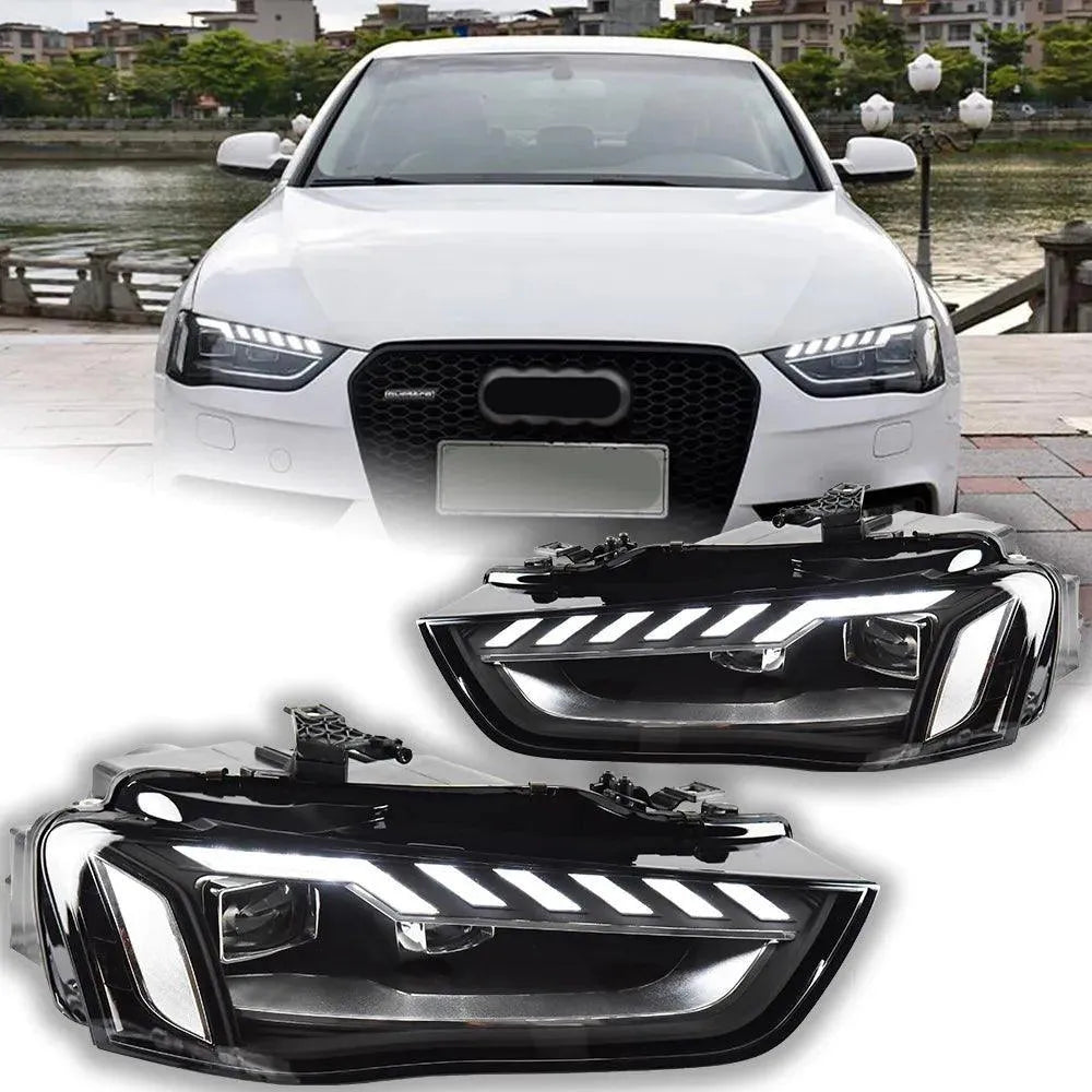 Reflektory lampy przednie do Audi A4 - Reflektory LED 2013 - 2016 A4 B8 z Projektorową Soczewką, DRL i Sygnałem - Multigenus