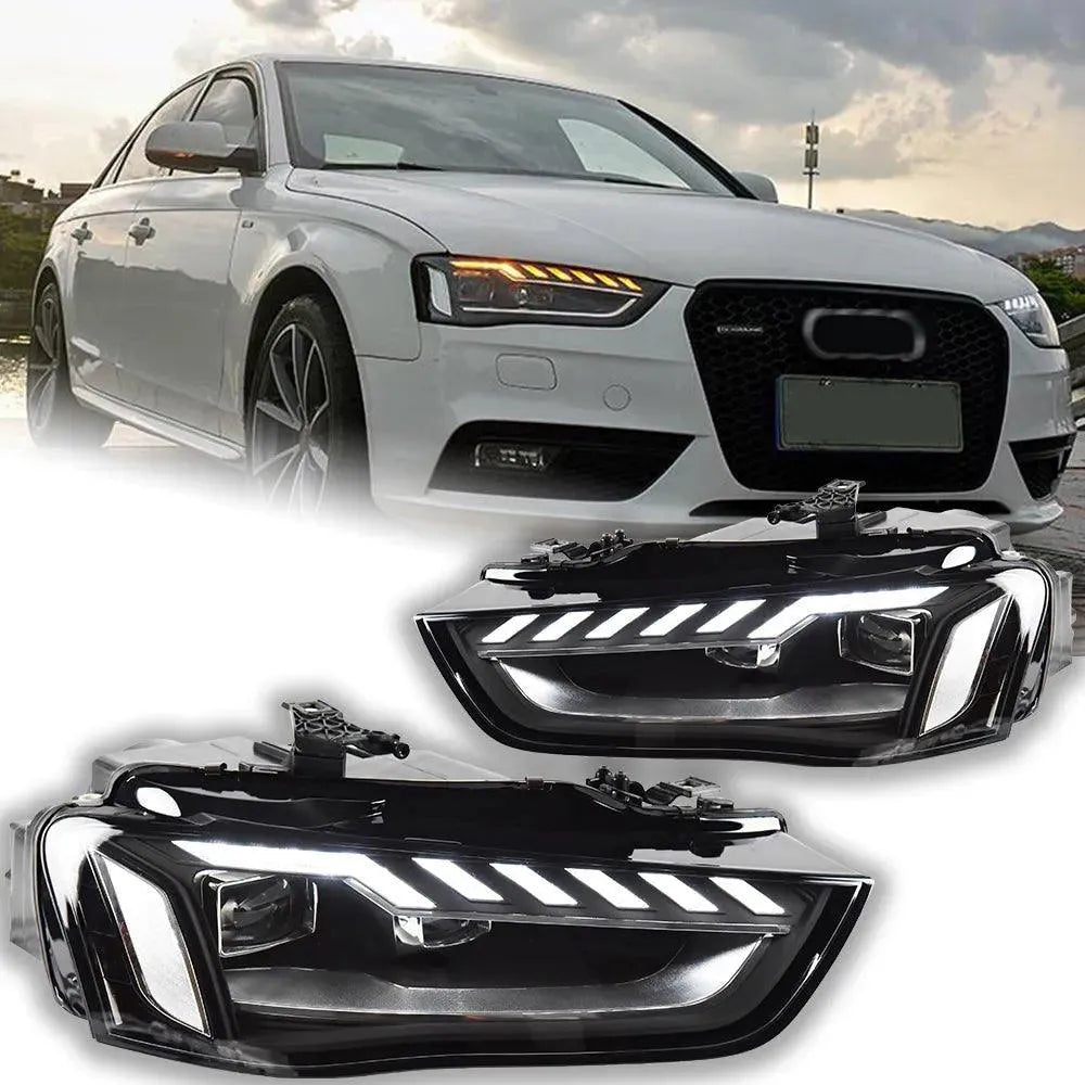 Reflektory lampy przednie do Audi A4 - Reflektory LED 2013 - 2016 A4 B8 z Projektorową Soczewką, DRL i Sygnałem - Multigenus