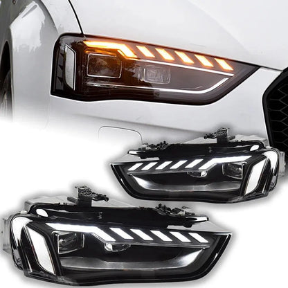 Reflektory lampy przednie do Audi A4 - Reflektory LED 2013 - 2016 A4 B8 z Projektorową Soczewką, DRL i Sygnałem - Multigenus