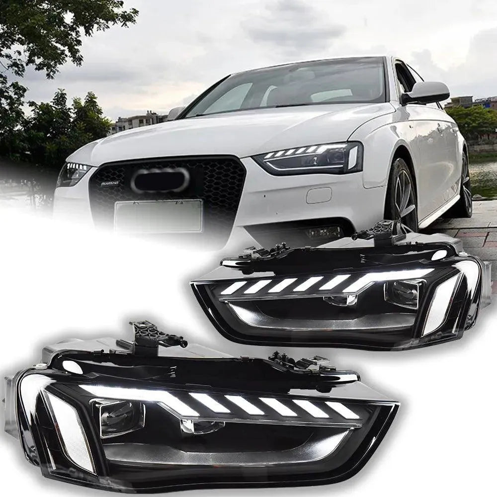 Reflektory lampy przednie do Audi A4 - Reflektory LED 2013 - 2016 A4 B8 z Projektorową Soczewką, DRL i Sygnałem - Multigenus