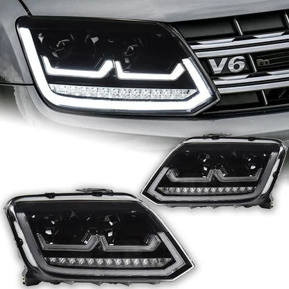 Stylizowane Lampy Przednie LED do VW Amarok z Projektorową Soczewką, DRL i Animowanym Sygnałem (2010-2020) - Multigenus