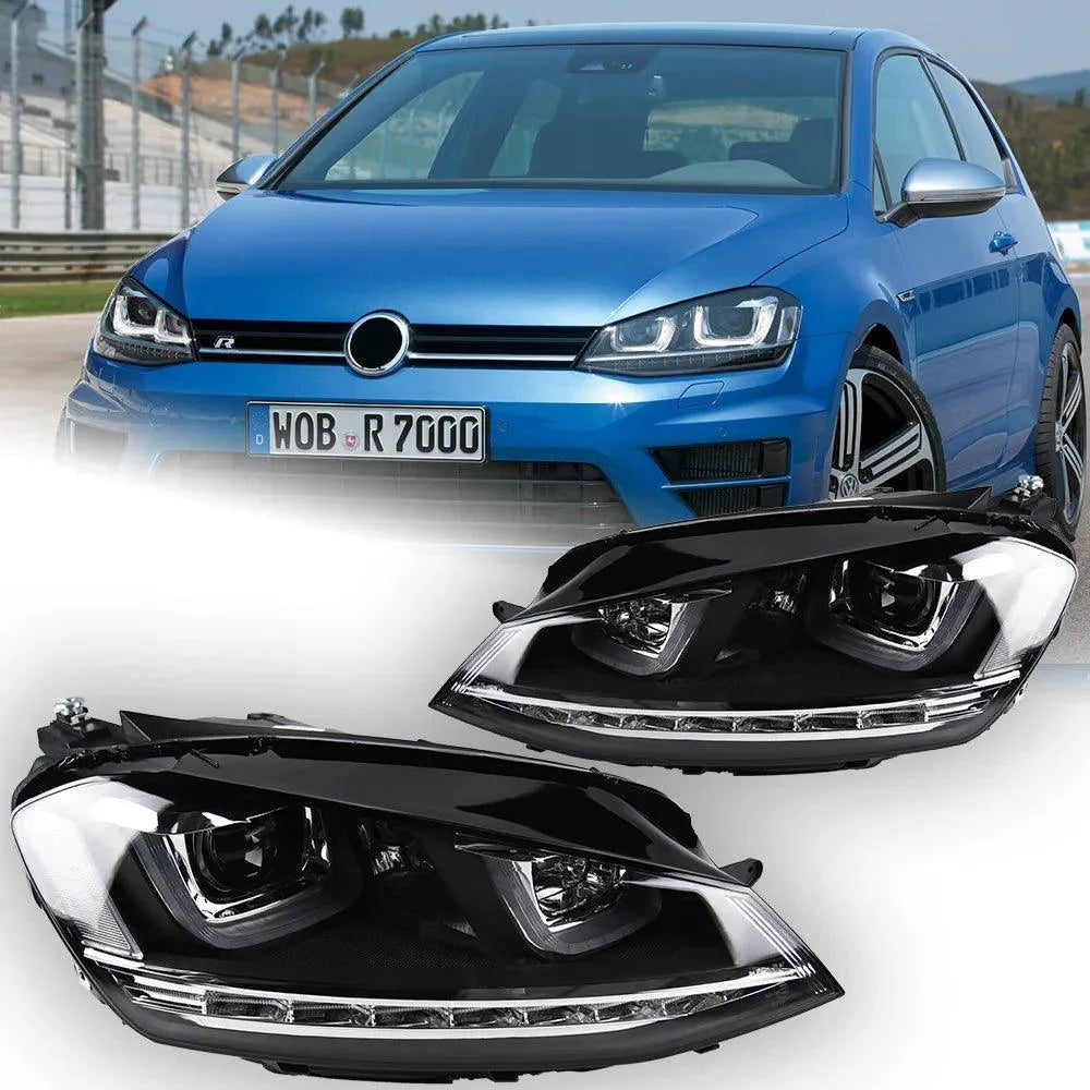 Lampy Przednie VW Golf 7 LED R-LINE Design z DRL, Lampami HID Bi-Xenon i Angel Eye (MK7) - Multigenus