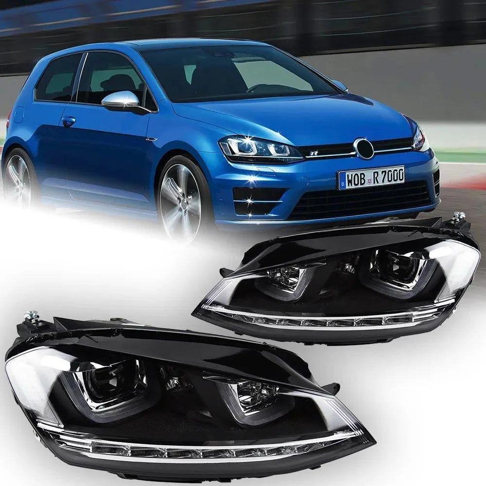 Lampy Przednie VW Golf 7 LED R-LINE Design z DRL, Lampami HID Bi-Xenon i Angel Eye (MK7) - Multigenus