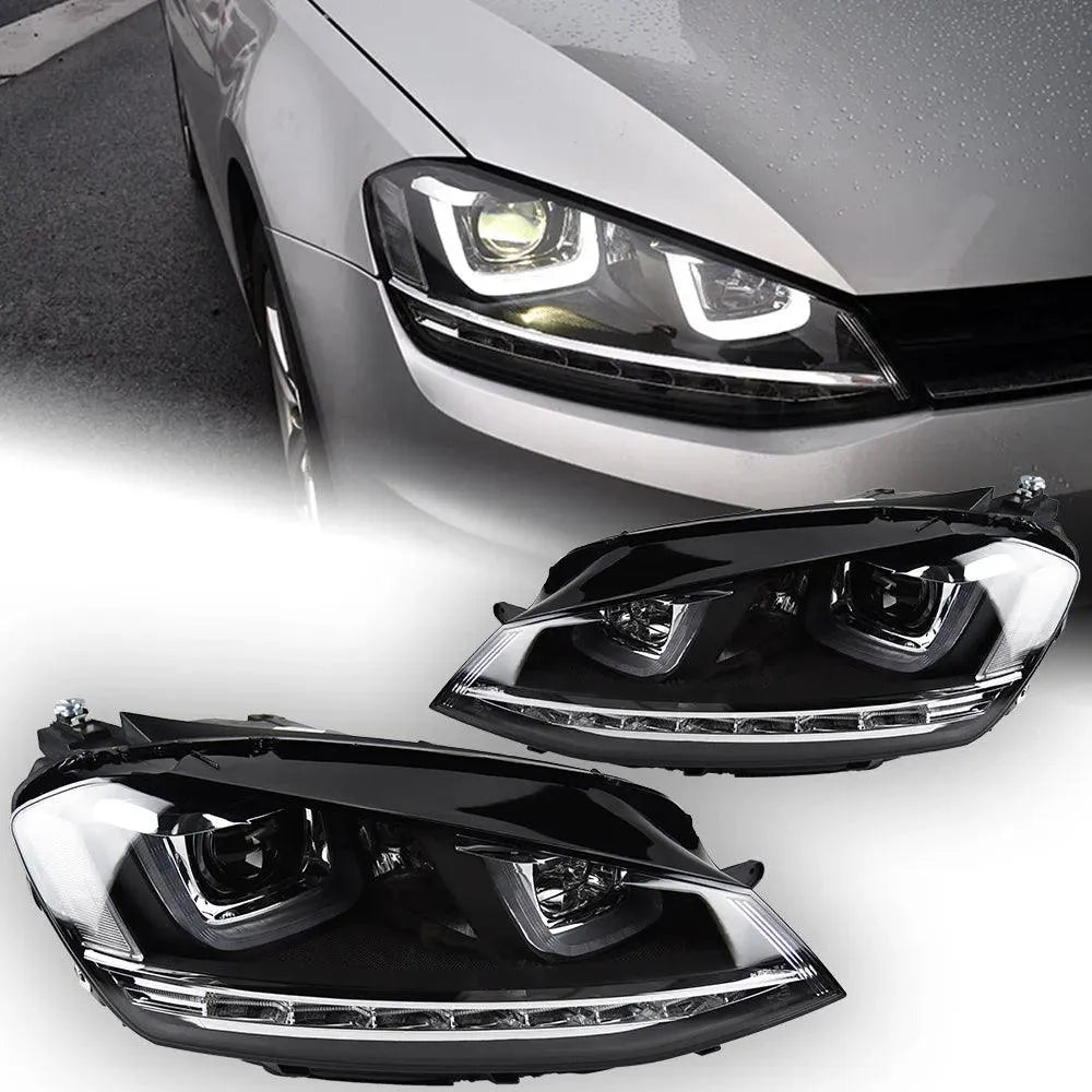 Lampy Przednie VW Golf 7 LED R-LINE Design z DRL, Lampami HID Bi-Xenon i Angel Eye (MK7) - Multigenus