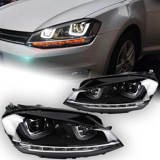 Lampy Przednie VW Golf 7 LED R-LINE Design z DRL, Lampami HID Bi-Xenon i Angel Eye (MK7) - Multigenus