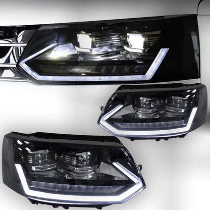 Lampy Przednie do VW Multivan T5 LED z Projektorową Soczewką, Animacją Dynamicznego Sygnału i DRL (2014-2019) - Multigenus