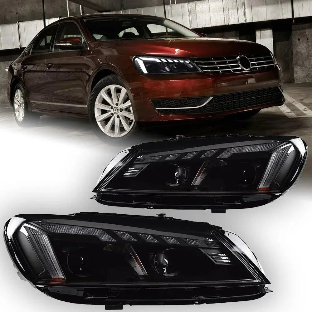 Lampy Przednie do VW Passat B7 z Projektorową Soczewką LED, DRL i Dynamicznym Sygnałem (2011-2016) - Multigenus